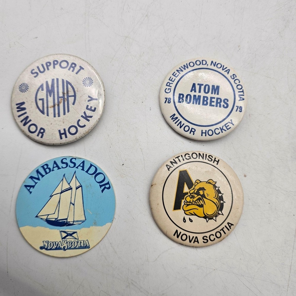 Vintage Nova Scotia Canada Pinback Lot Atom Bombers Hockey Antigonish Ambassador